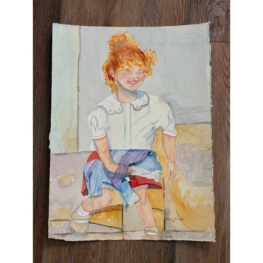 French Girl Warren C Plauche Original Watercolor Painting 11x15
